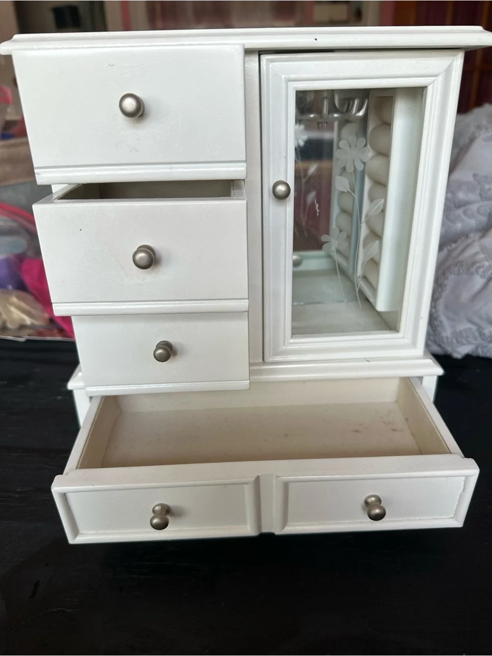 Jewelry Armoire / Jewelry Box with Mirror & Necklace Carousel